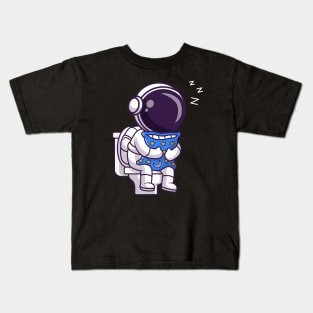 Cute Astronaut Sleeping On Toilet With Pillow Cartoon Kids T-Shirt